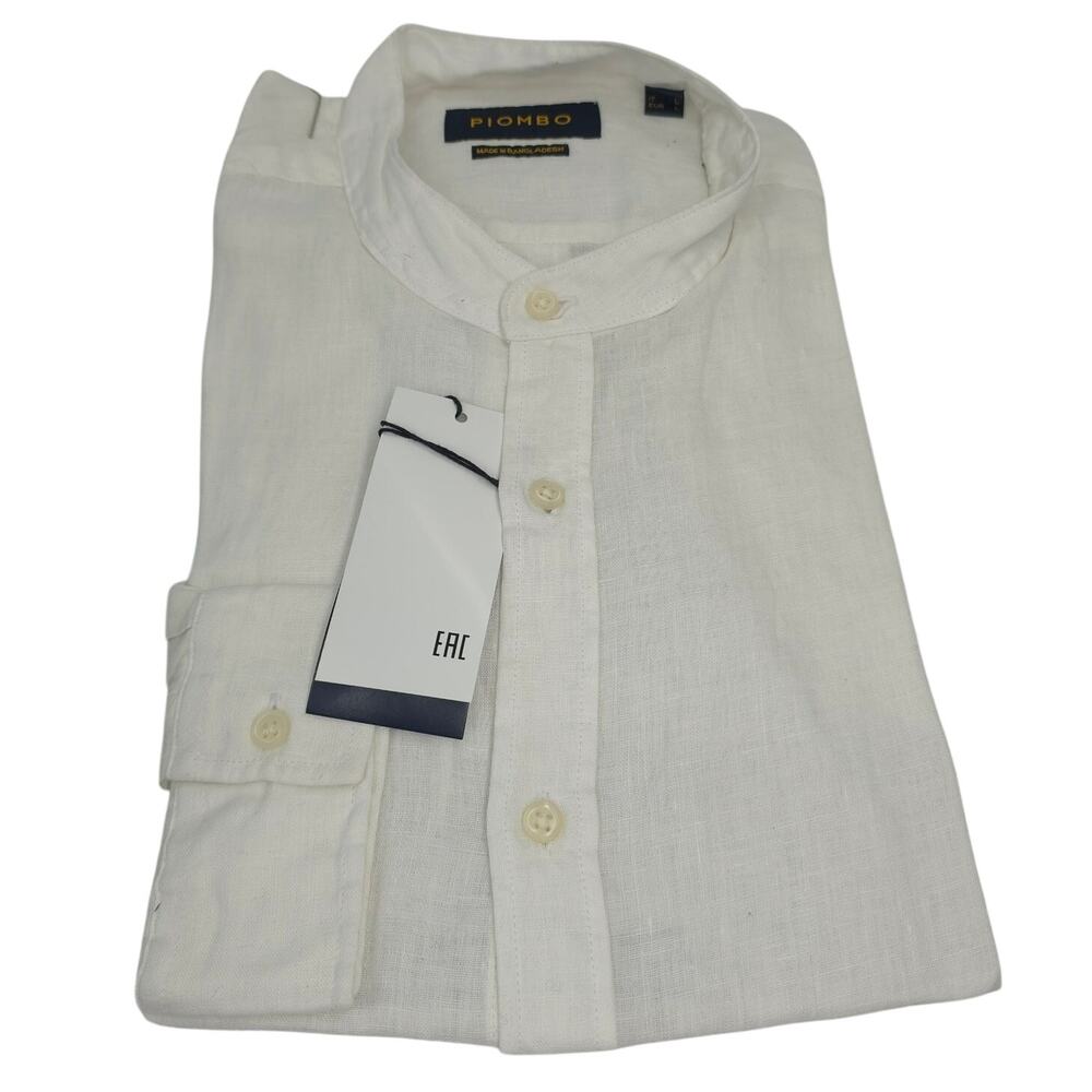 PIOMBO Men Linen Shirt Size XXL White Italian Luxury Button Down Lightweight